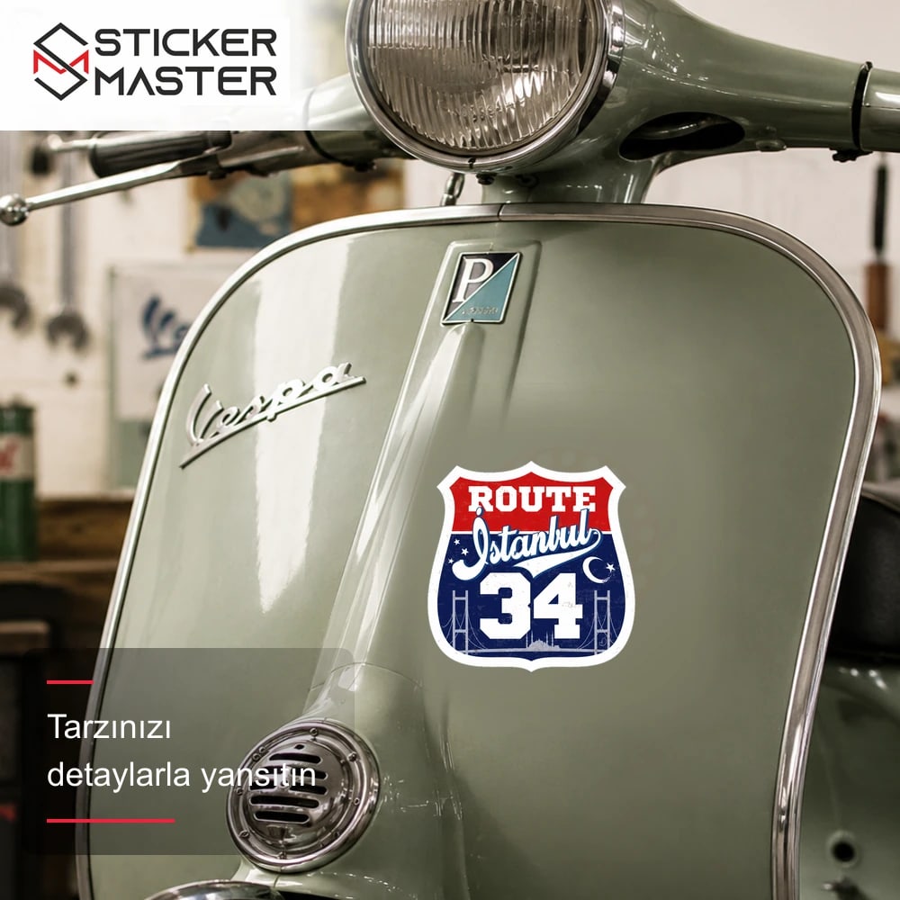 Vespa Uyumlu ROU97 Ozel Seri Route 34 Istanbul Sticker VSP1623 scooter üzerinde uygulama örneği - Sticker Master