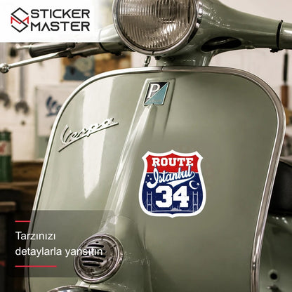 Vespa Uyumlu ROU97 Ozel Seri Route 34 Istanbul Sticker VSP1623 scooter üzerinde uygulama örneği - Sticker Master