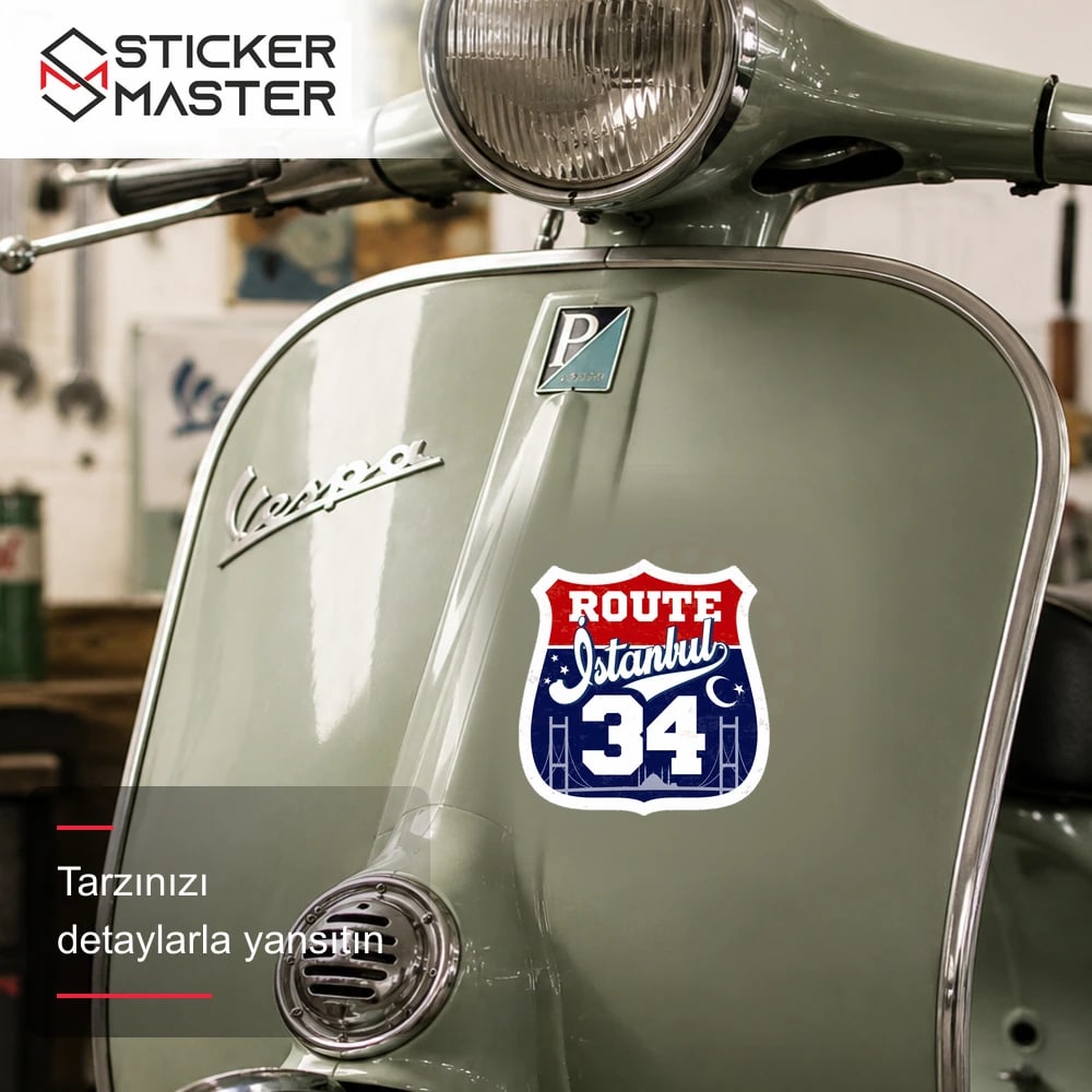 Vespa Uyumlu ROU97 Ozel Seri Route 34 Istanbul Sticker VSP1627 scooter üzerinde uygulama örneği - Sticker Master