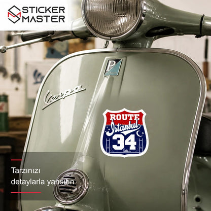 Vespa Uyumlu ROU97 Ozel Seri Route 34 Istanbul Sticker VSP1627 scooter üzerinde uygulama örneği - Sticker Master