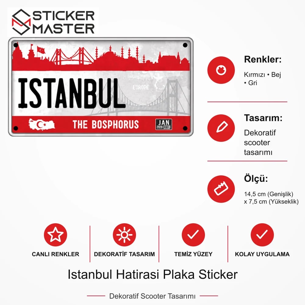 Vespa Uyumlu ROU99 Istanbul Hatirasi Plaka Sticker VSP1624 ölçü, renk ve ürün bilgisi - 14,5 cm (Genişlik) x 7,5 cm (Yükseklik) - Sticker Master