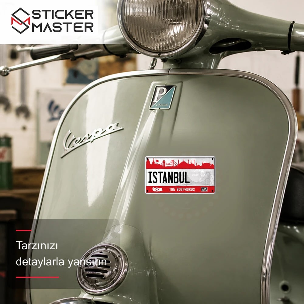 Vespa Uyumlu ROU99 Istanbul Hatirasi Plaka Sticker VSP1624 scooter üzerinde uygulama örneği - Sticker Master