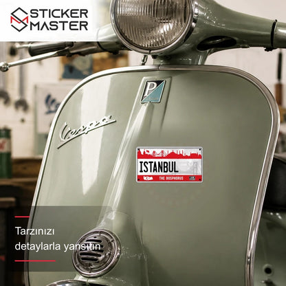 Vespa Uyumlu ROU99 Istanbul Hatirasi Plaka Sticker VSP1624 scooter üzerinde uygulama örneği - Sticker Master