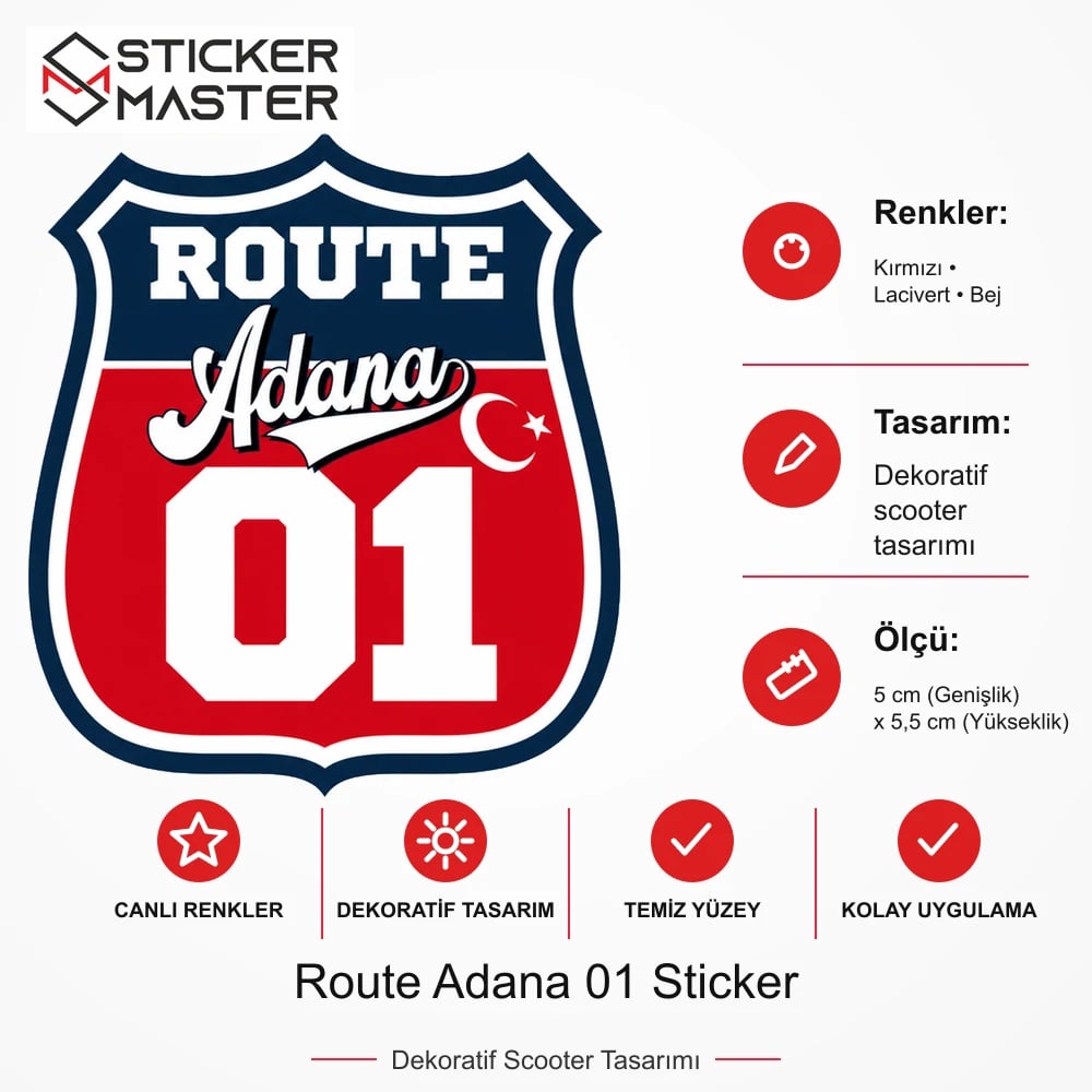 Vespa Uyumlu ROUP13 Route Adana 01 Sticker VSP1470 ölçü, renk ve ürün bilgisi - 5 cm (Genişlik) x 5,5 cm (Yükseklik) - Sticker Master