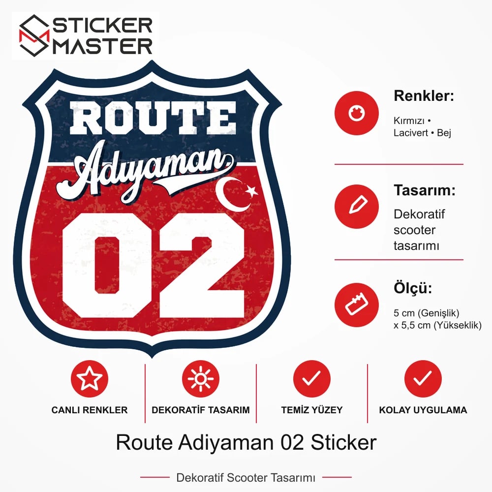 Vespa Uyumlu ROUP14 Route Adiyaman 02 Sticker VSP1471 ölçü, renk ve ürün bilgisi - 5 cm (Genişlik) x 5,5 cm (Yükseklik) - Sticker Master