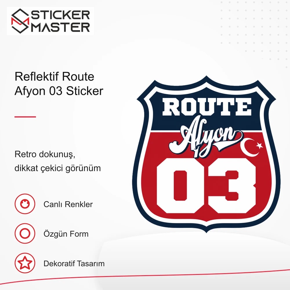 Vespa Uyumlu ROUP15 Reflektif Route Afyon 03 Sticker VSP1472 retro tasarım ve kullanım özellikleri - Sticker Master