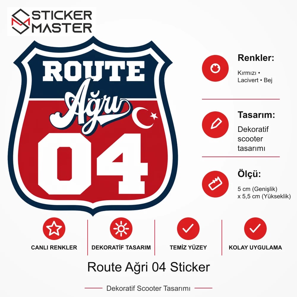 Vespa Uyumlu ROUP16 Route Ağri 04 Sticker VSP1473 ölçü, renk ve ürün bilgisi - 5 cm (Genişlik) x 5,5 cm (Yükseklik) - Sticker Master