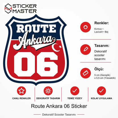 Vespa Uyumlu ROUP18 Route Ankara 06 Sticker VSP1475 ölçü, renk ve ürün bilgisi - 5 cm (Genişlik) x 5,5 cm (Yükseklik) - Sticker Master