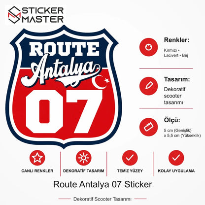 Vespa Uyumlu ROUP19 Route Antalya 07 Sticker VSP1476 ölçü, renk ve ürün bilgisi - 5 cm (Genişlik) x 5,5 cm (Yükseklik) - Sticker Master