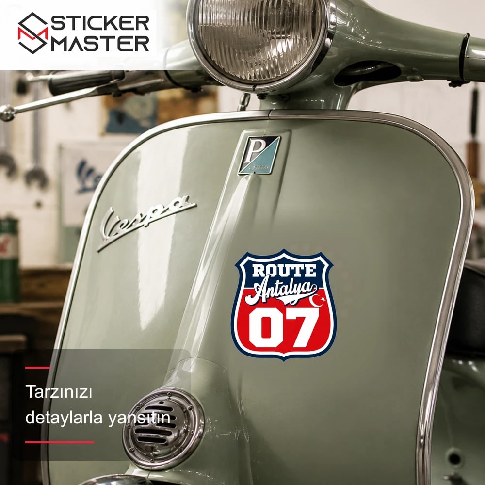 Vespa Uyumlu ROUP19 Route Antalya 07 Sticker VSP1476 scooter üzerinde uygulama örneği - Sticker Master