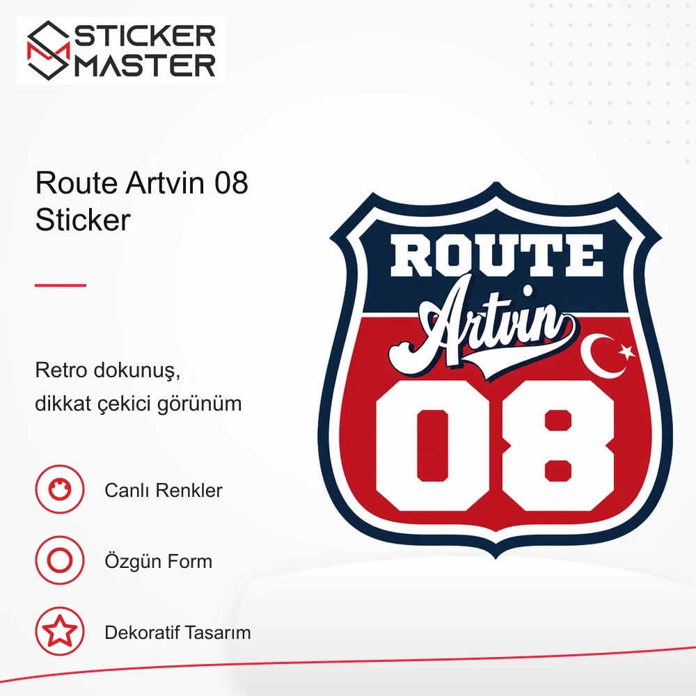 Vespa Uyumlu ROUP20 Route Artvin 08 Sticker VSP1477 retro tasarım ve kullanım özellikleri - Sticker Master