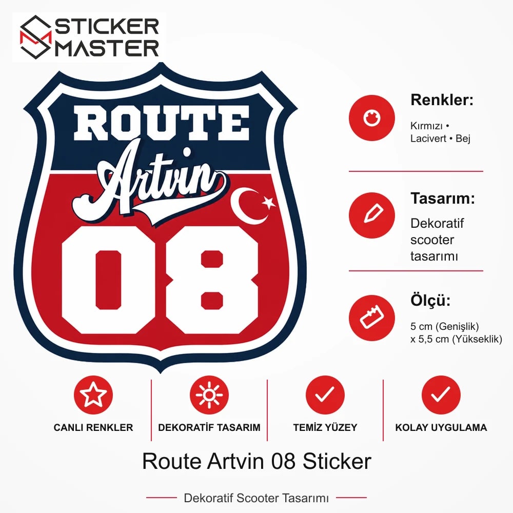 Vespa Uyumlu ROUP20 Route Artvin 08 Sticker VSP1477 ölçü, renk ve ürün bilgisi - 5 cm (Genişlik) x 5,5 cm (Yükseklik) - Sticker Master