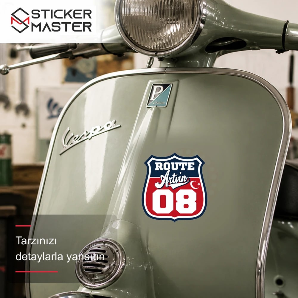 Vespa Uyumlu ROUP20 Route Artvin 08 Sticker VSP1477 scooter üzerinde uygulama örneği - Sticker Master