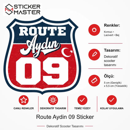 Vespa Uyumlu ROUP21 Route Aydin 09 Sticker VSP1478 ölçü, renk ve ürün bilgisi - 5 cm (Genişlik) x 5,5 cm (Yükseklik) - Sticker Master