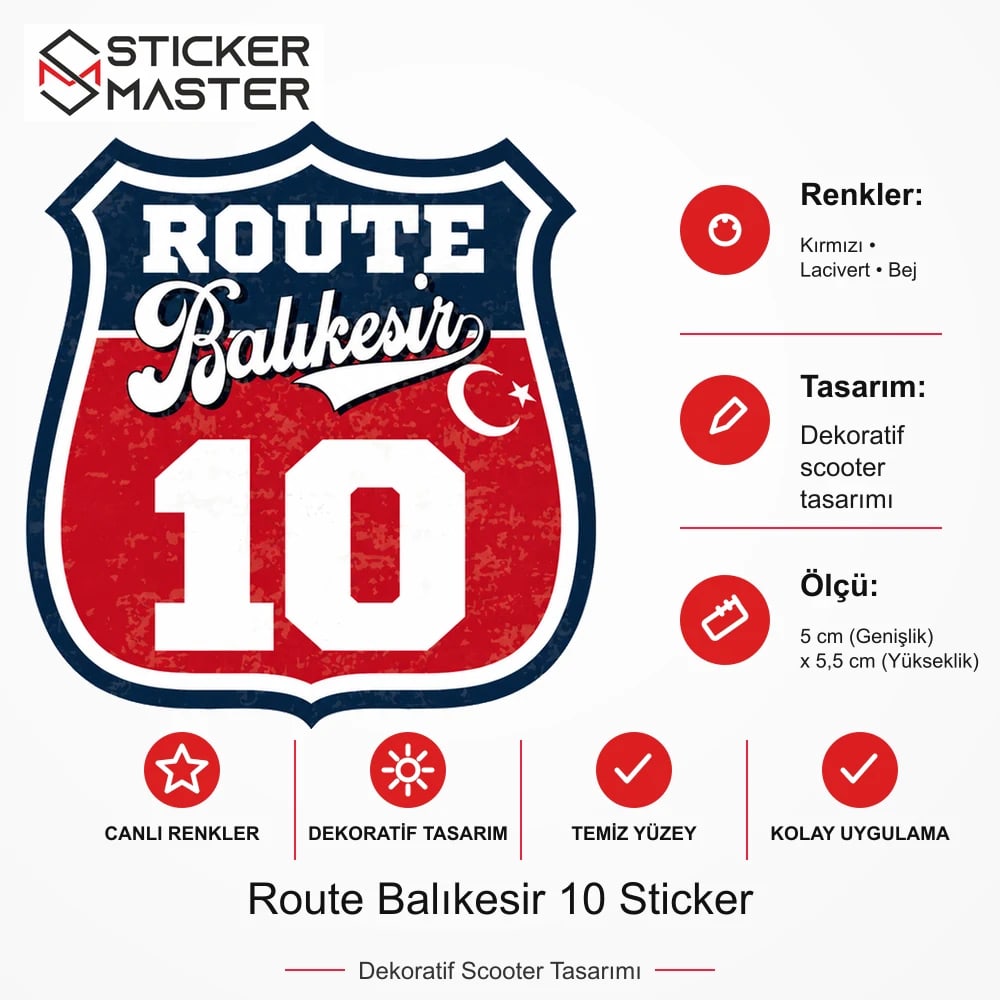 Vespa Uyumlu ROUP22 Route Balıkesir 10 Sticker VSP1479 ölçü, renk ve ürün bilgisi - 5 cm (Genişlik) x 5,5 cm (Yükseklik) - Sticker Master