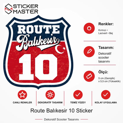 Vespa Uyumlu ROUP22 Route Balıkesir 10 Sticker VSP1479 ölçü, renk ve ürün bilgisi - 5 cm (Genişlik) x 5,5 cm (Yükseklik) - Sticker Master