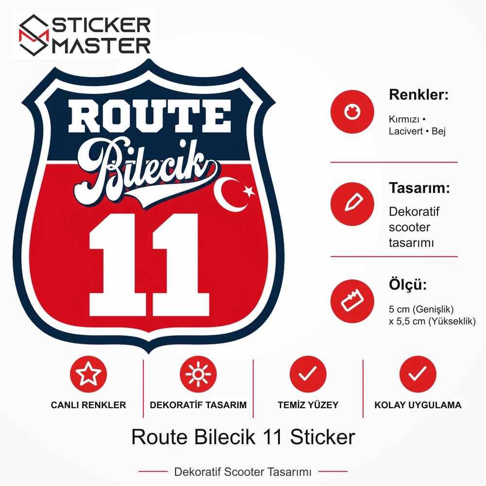 Vespa Uyumlu ROUP23 Route Bilecik 11 Sticker VSP1480 ölçü, renk ve ürün bilgisi - 5 cm (Genişlik) x 5,5 cm (Yükseklik) - Sticker Master