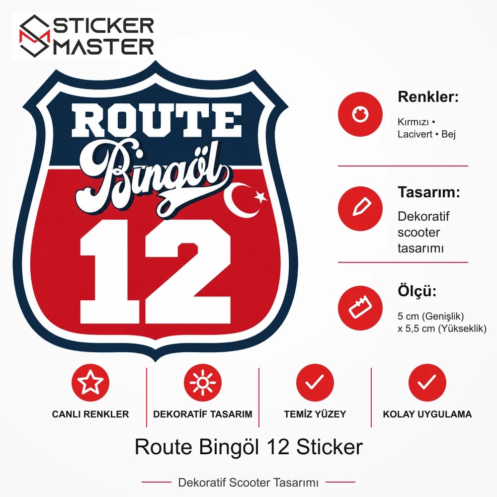 Vespa Uyumlu ROUP24 Route Bingöl 12 Sticker VSP1481 ölçü, renk ve ürün bilgisi - 5 cm (Genişlik) x 5,5 cm (Yükseklik) - Sticker Master