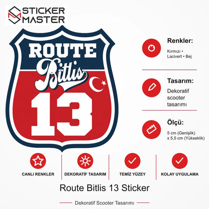 Vespa Uyumlu ROUP25 Route Bitlis 13 Sticker VSP1482 ölçü, renk ve ürün bilgisi - 5 cm (Genişlik) x 5,5 cm (Yükseklik) - Sticker Master