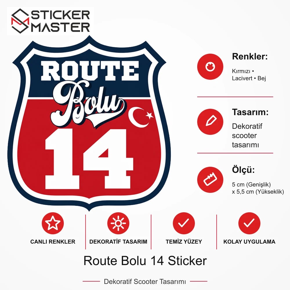 Vespa Uyumlu ROUP26 Route Bolu 14 Sticker VSP1483 ölçü, renk ve ürün bilgisi - 5 cm (Genişlik) x 5,5 cm (Yükseklik) - Sticker Master