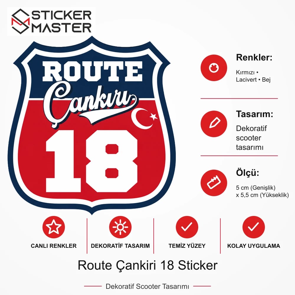 Vespa Uyumlu ROUP30 Route Çankiri 18 Sticker VSP1487 ölçü, renk ve ürün bilgisi - 5 cm (Genişlik) x 5,5 cm (Yükseklik) - Sticker Master