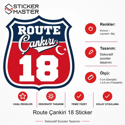 Vespa Uyumlu ROUP30 Route Çankiri 18 Sticker VSP1487 ölçü, renk ve ürün bilgisi - 5 cm (Genişlik) x 5,5 cm (Yükseklik) - Sticker Master