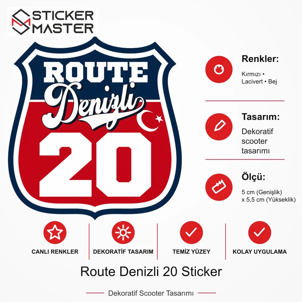 Vespa Uyumlu ROUP32 Route Denizli 20 Sticker VSP1489 ölçü, renk ve ürün bilgisi - 5 cm (Genişlik) x 5,5 cm (Yükseklik) - Sticker Master