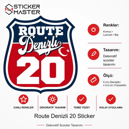Vespa Uyumlu ROUP32 Route Denizli 20 Sticker VSP1489 ölçü, renk ve ürün bilgisi - 5 cm (Genişlik) x 5,5 cm (Yükseklik) - Sticker Master