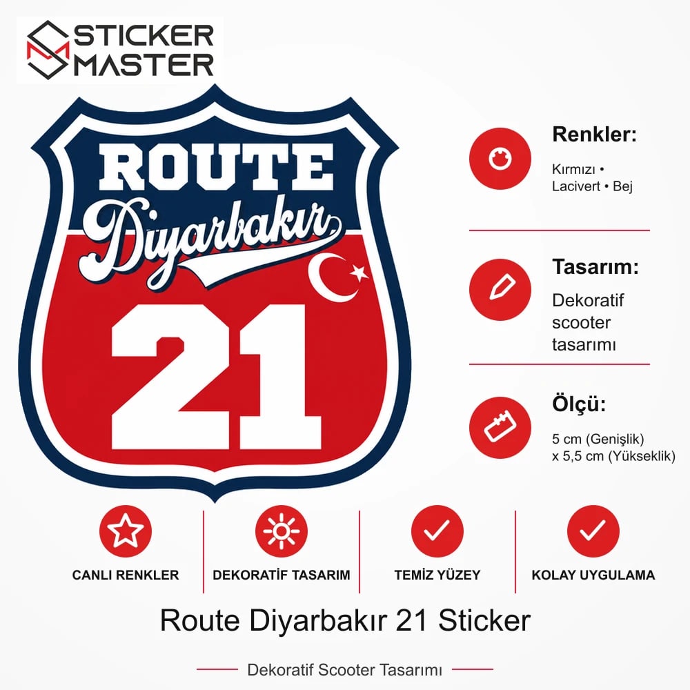 Vespa Uyumlu ROUP33 Route Diyarbakır 21 Sticker VSP1490 ölçü, renk ve ürün bilgisi - 5 cm (Genişlik) x 5,5 cm (Yükseklik) - Sticker Master