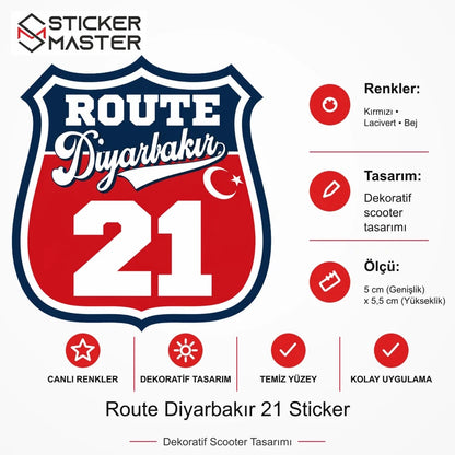Vespa Uyumlu ROUP33 Route Diyarbakır 21 Sticker VSP1490 ölçü, renk ve ürün bilgisi - 5 cm (Genişlik) x 5,5 cm (Yükseklik) - Sticker Master