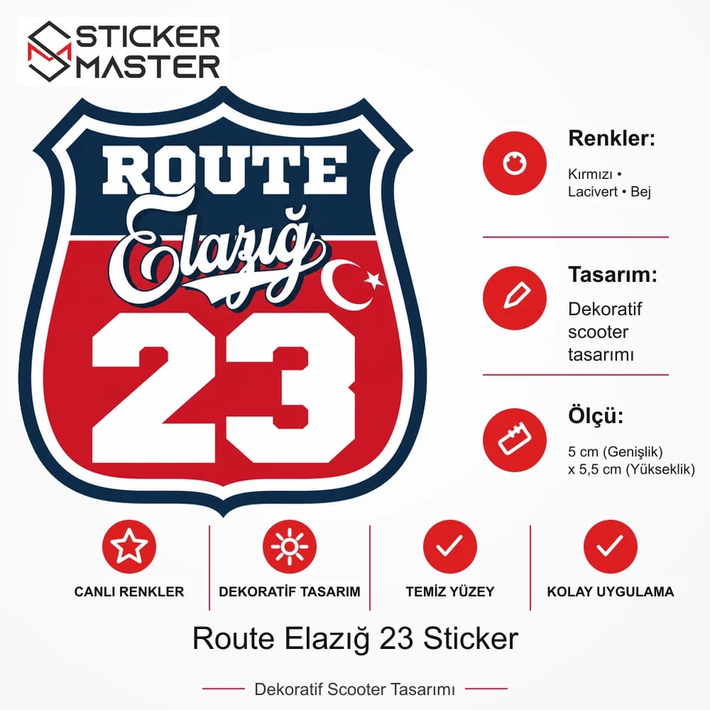 Vespa Uyumlu ROUP35 Route Elazığ 23 Sticker VSP1492 ölçü, renk ve ürün bilgisi - 5 cm (Genişlik) x 5,5 cm (Yükseklik) - Sticker Master