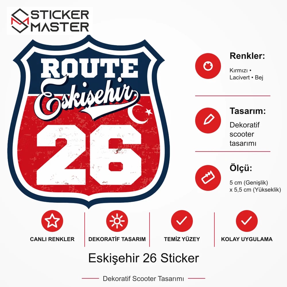 Vespa Uyumlu ROUP38 Eskişehir 26 Sticker VSP1495 ölçü, renk ve ürün bilgisi - 5 cm (Genişlik) x 5,5 cm (Yükseklik) - Sticker Master