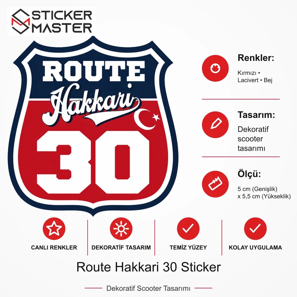 Vespa Uyumlu ROUP42 Route Hakkari 30 Sticker VSP1499 ölçü, renk ve ürün bilgisi - 5 cm (Genişlik) x 5,5 cm (Yükseklik) - Sticker Master