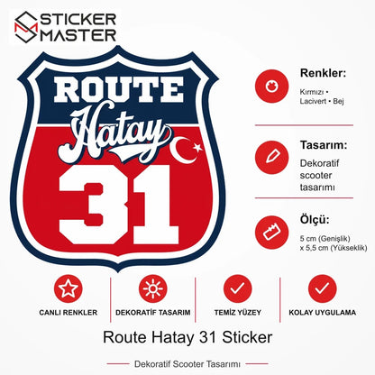 Vespa Uyumlu ROUP43 Route Hatay 31 Sticker VSP1500 ölçü, renk ve ürün bilgisi - 5 cm (Genişlik) x 5,5 cm (Yükseklik) - Sticker Master