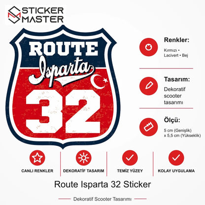 Vespa Uyumlu ROUP44 Route Isparta 32 Sticker VSP1501 ölçü, renk ve ürün bilgisi - 5 cm (Genişlik) x 5,5 cm (Yükseklik) - Sticker Master