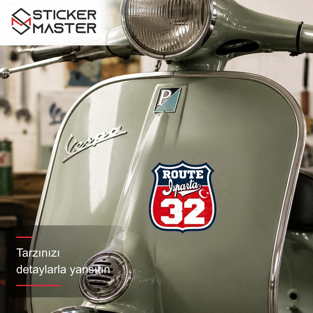 Vespa Uyumlu ROUP44 Route Isparta 32 Sticker VSP1501 scooter üzerinde uygulama örneği - Sticker Master