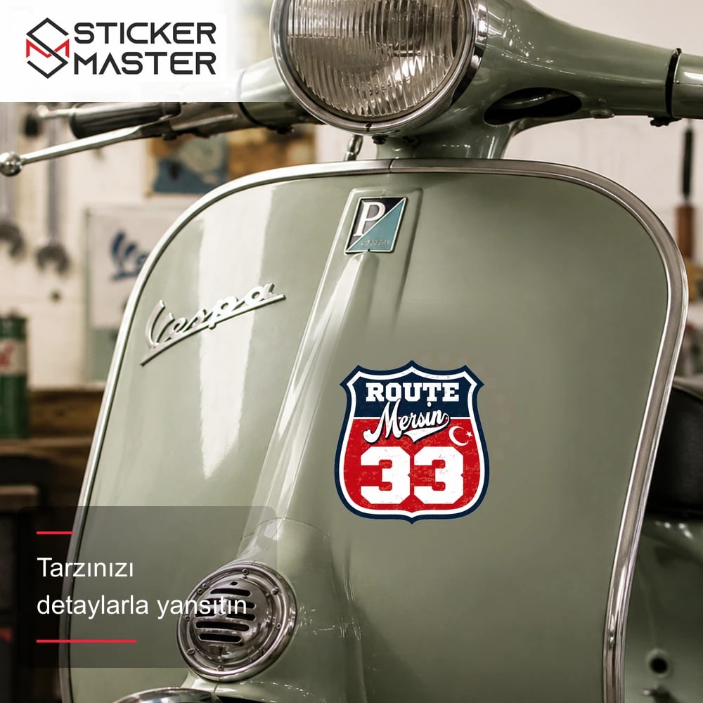 Vespa Uyumlu ROUP45 Route Mersin 33 Sticker VSP1502 scooter üzerinde uygulama örneği - Sticker Master