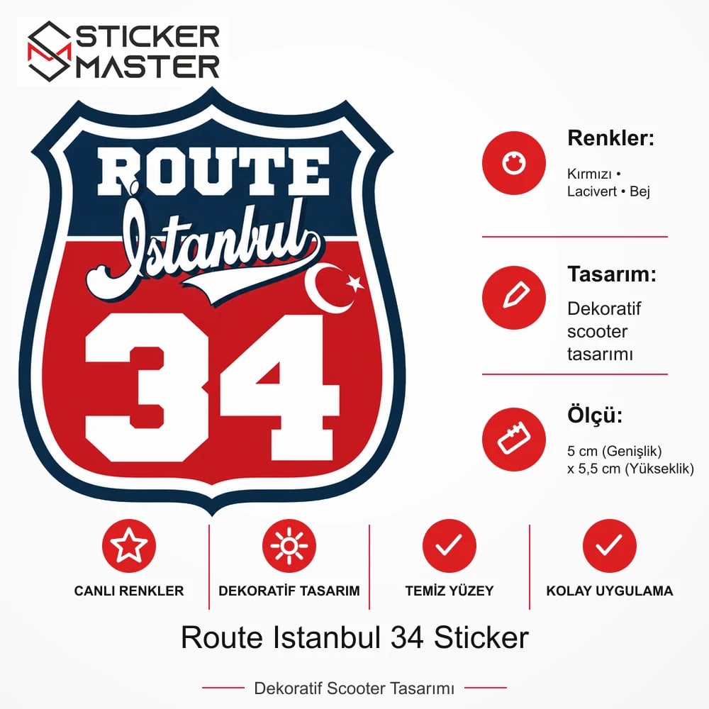 Vespa Uyumlu ROUP46 Route Istanbul 34 Sticker VSP1503 ölçü, renk ve ürün bilgisi - 5 cm (Genişlik) x 5,5 cm (Yükseklik) - Sticker Master