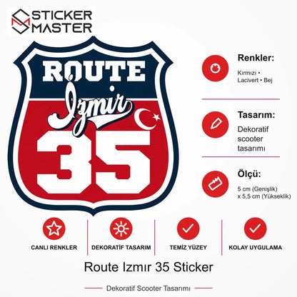 Vespa Uyumlu ROUP47 Route Izmır 35 Sticker VSP1504 ölçü, renk ve ürün bilgisi - 5 cm (Genişlik) x 5,5 cm (Yükseklik) - Sticker Master