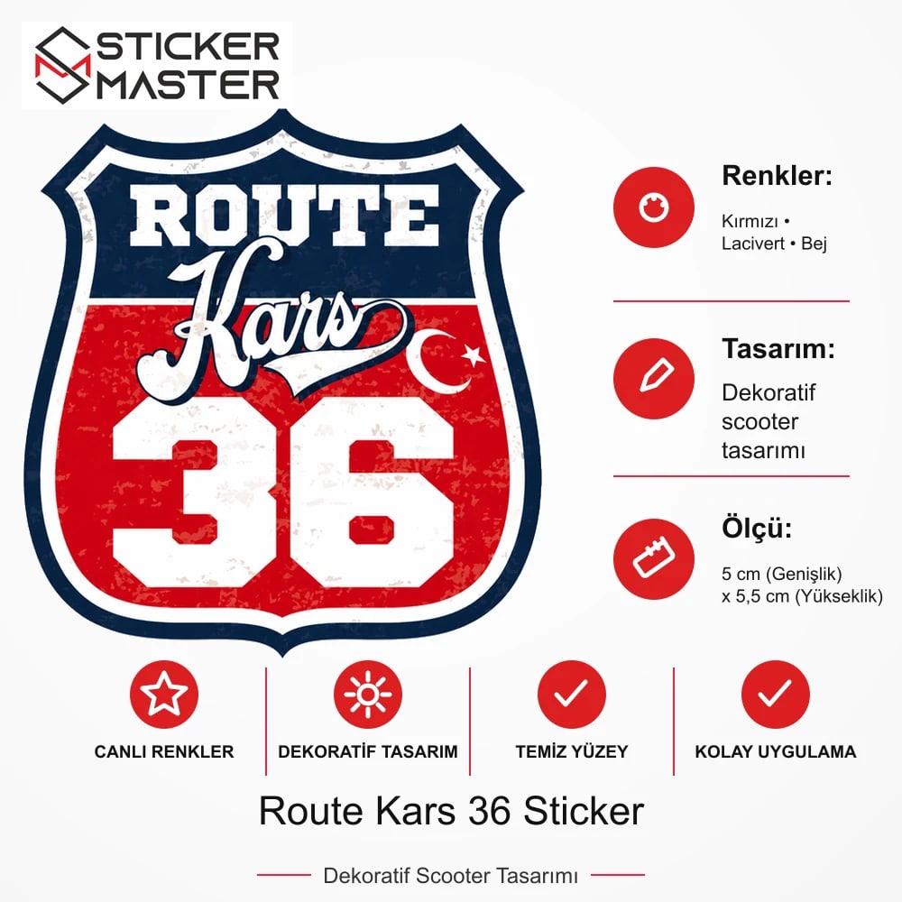 Vespa Uyumlu ROUP48 Route Kars 36 Sticker VSP1505 ölçü, renk ve ürün bilgisi - 5 cm (Genişlik) x 5,5 cm (Yükseklik) - Sticker Master