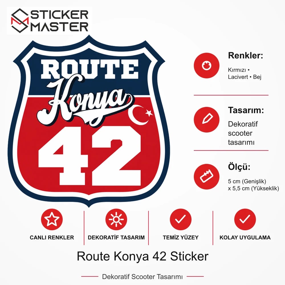 Vespa Uyumlu ROUP54 Route Konya 42 Sticker VSP1511 ölçü, renk ve ürün bilgisi - 5 cm (Genişlik) x 5,5 cm (Yükseklik) - Sticker Master