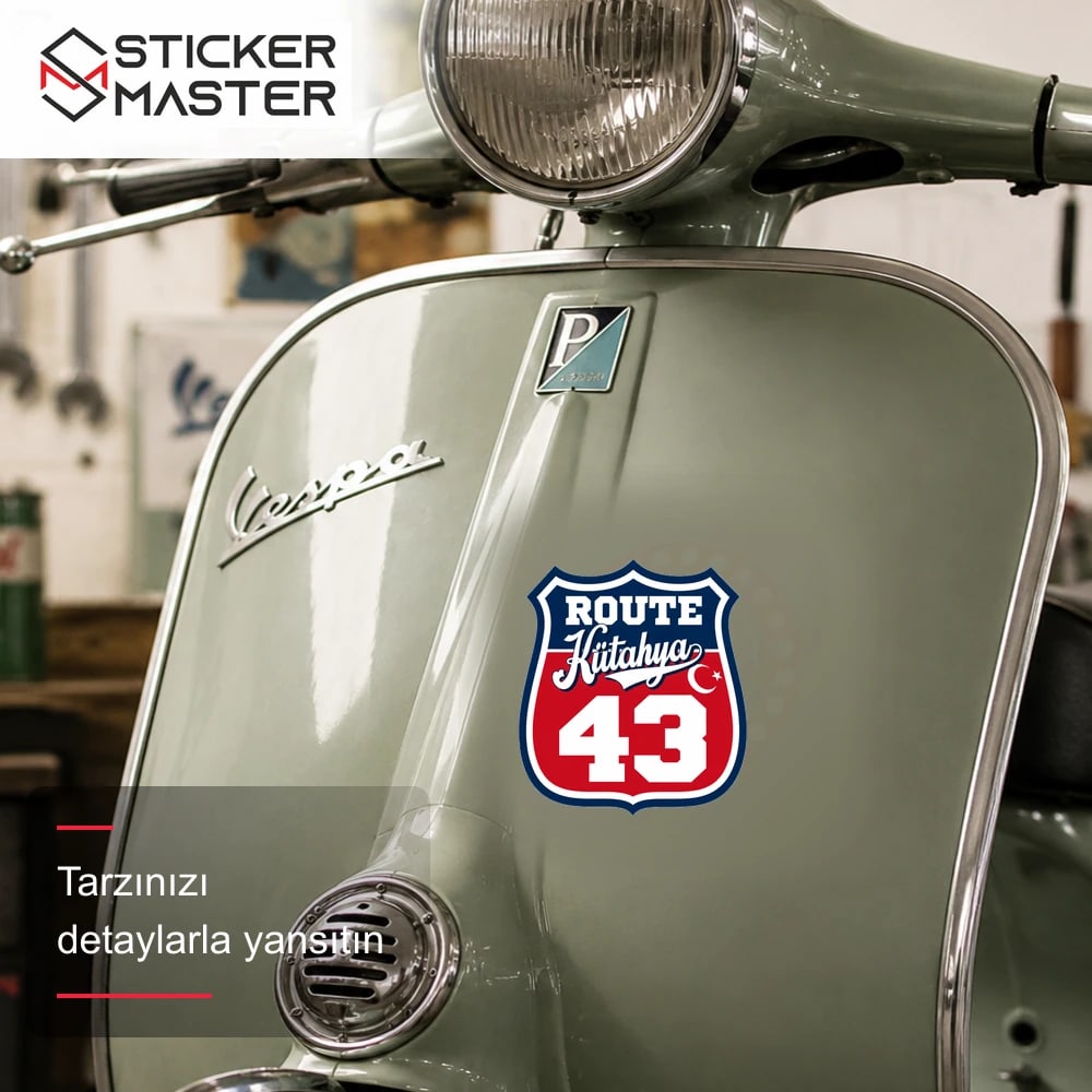 Vespa Uyumlu ROUP55 Route Kütahya 43 Sticker VSP1512 scooter üzerinde uygulama örneği - Sticker Master