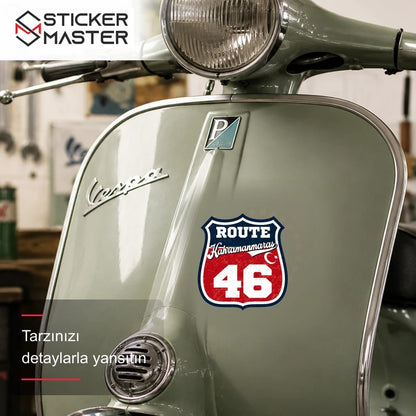 Vespa Uyumlu ROUP58 Route Kahramanmaraş 46 Sticker VSP1515 scooter üzerinde uygulama örneği - Sticker Master