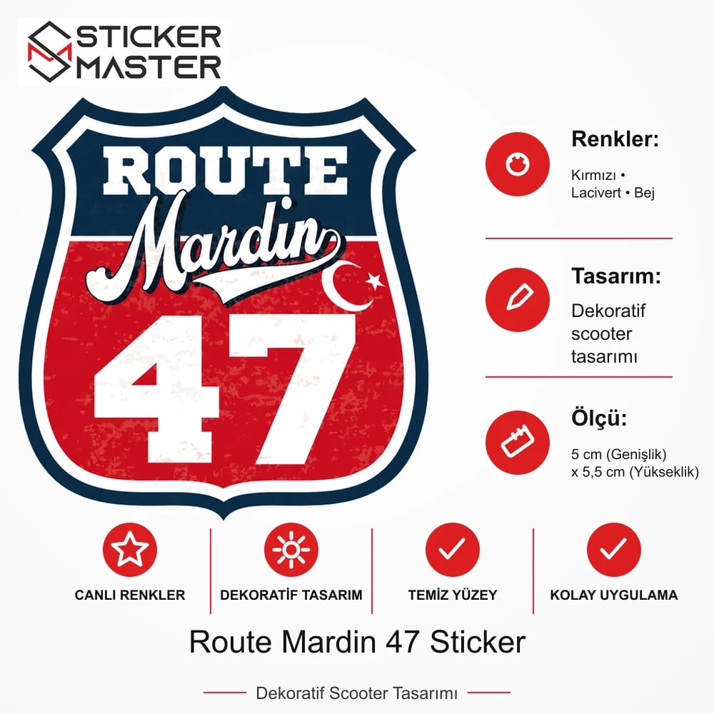 Vespa Uyumlu ROUP59 Route Mardin 47 Sticker VSP1516 ölçü, renk ve ürün bilgisi - 5 cm (Genişlik) x 5,5 cm (Yükseklik) - Sticker Master