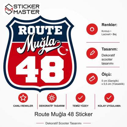 Vespa Uyumlu ROUP60 Route Muğla 48 Sticker VSP1517 ölçü, renk ve ürün bilgisi - 5 cm (Genişlik) x 5,5 cm (Yükseklik) - Sticker Master