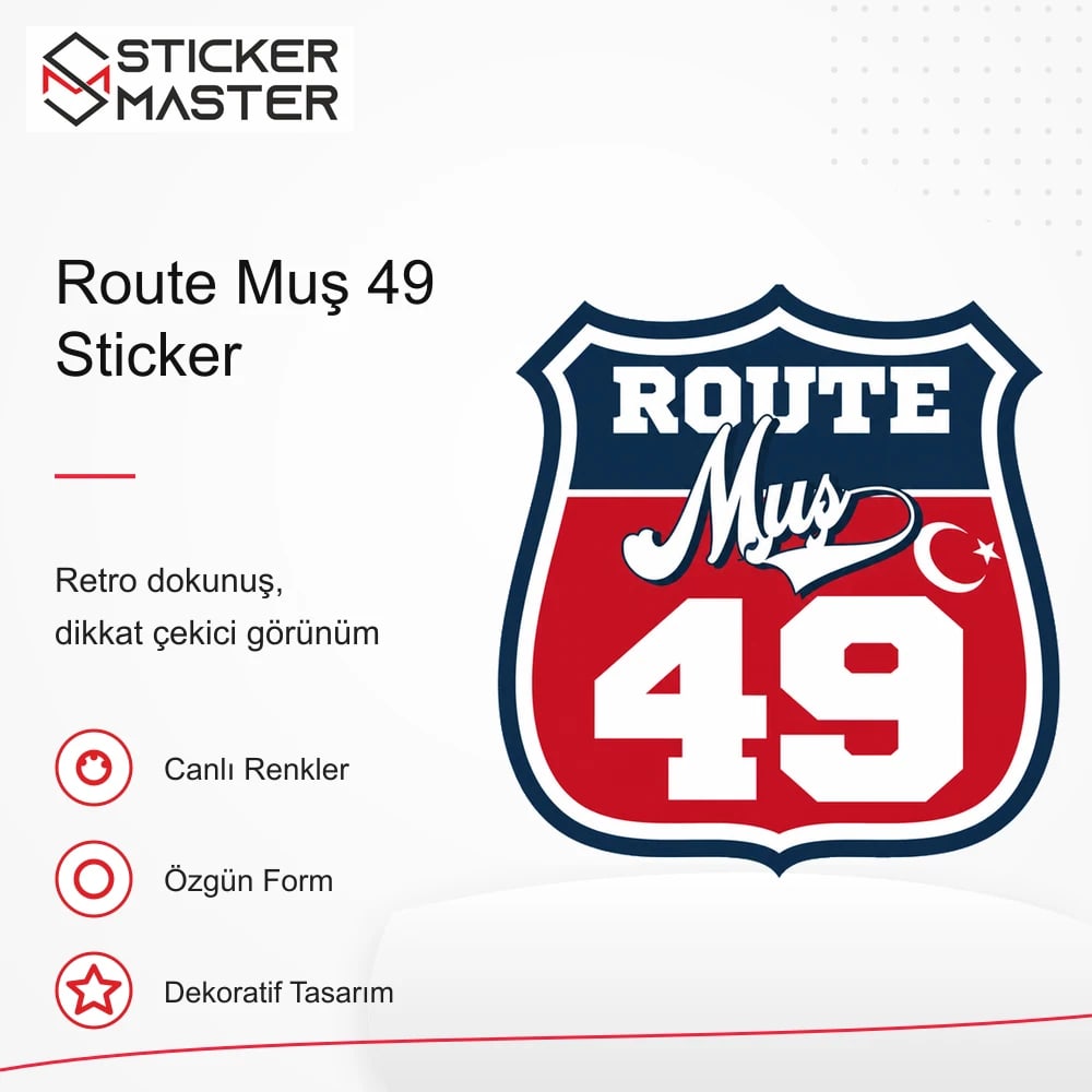 Vespa Uyumlu ROUP61 Route Muş 49 Sticker VSP1518 retro tasarım ve kullanım özellikleri - Sticker Master
