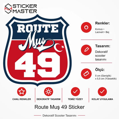 Vespa Uyumlu ROUP61 Route Muş 49 Sticker VSP1518 ölçü, renk ve ürün bilgisi - 5 cm (Genişlik) x 5,5 cm (Yükseklik) - Sticker Master