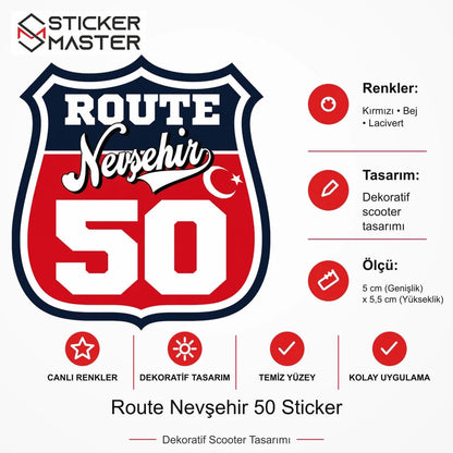 Vespa Uyumlu ROUP62 Route Nevşehir 50 Sticker VSP1519 ölçü, renk ve ürün bilgisi - 5 cm (Genişlik) x 5,5 cm (Yükseklik) - Sticker Master