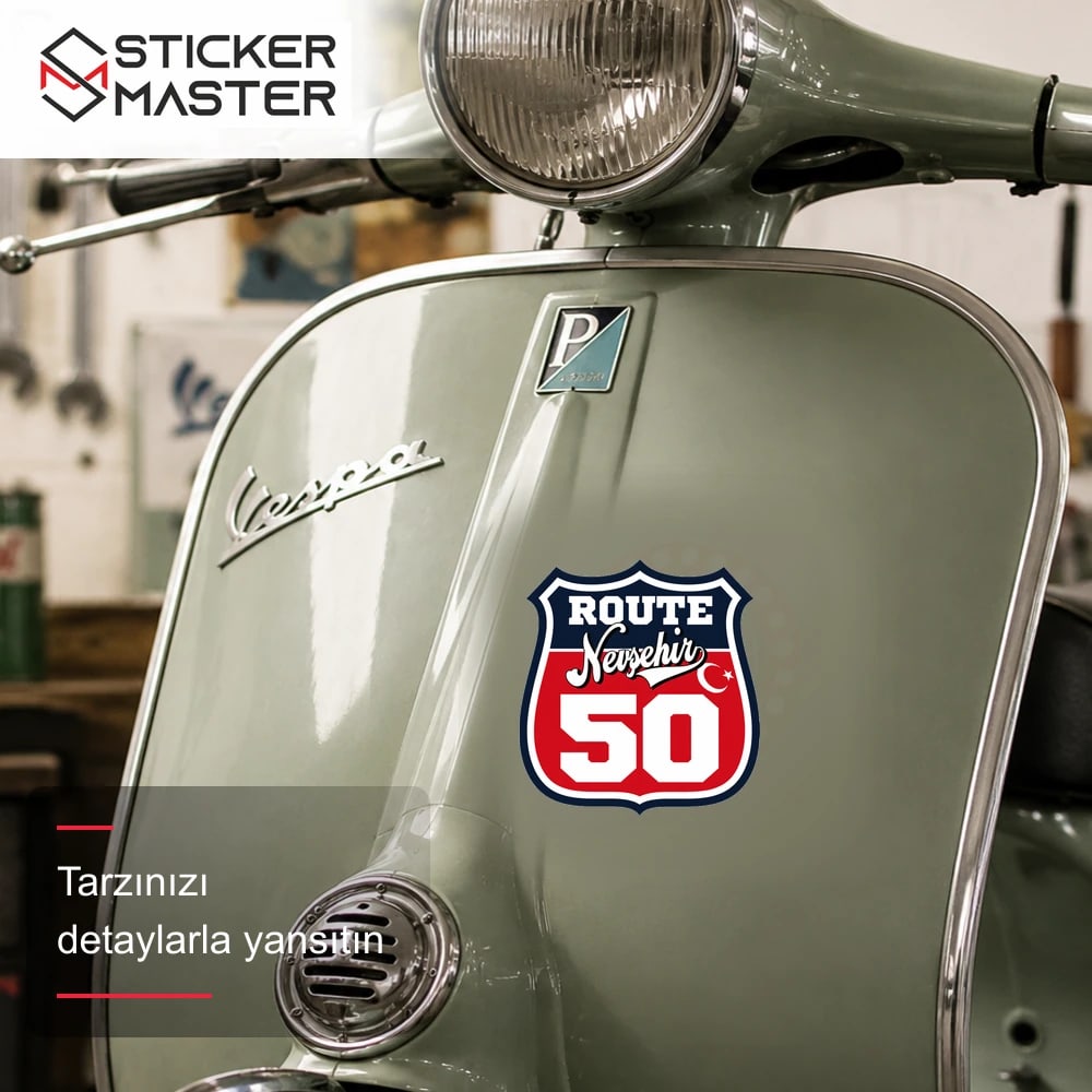 Vespa Uyumlu ROUP62 Route Nevşehir 50 Sticker VSP1519 scooter üzerinde uygulama örneği - Sticker Master