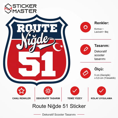 Vespa Uyumlu ROUP63 Route Niğde 51 Sticker VSP1520 ölçü, renk ve ürün bilgisi - 5 cm (Genişlik) x 5,5 cm (Yükseklik) - Sticker Master